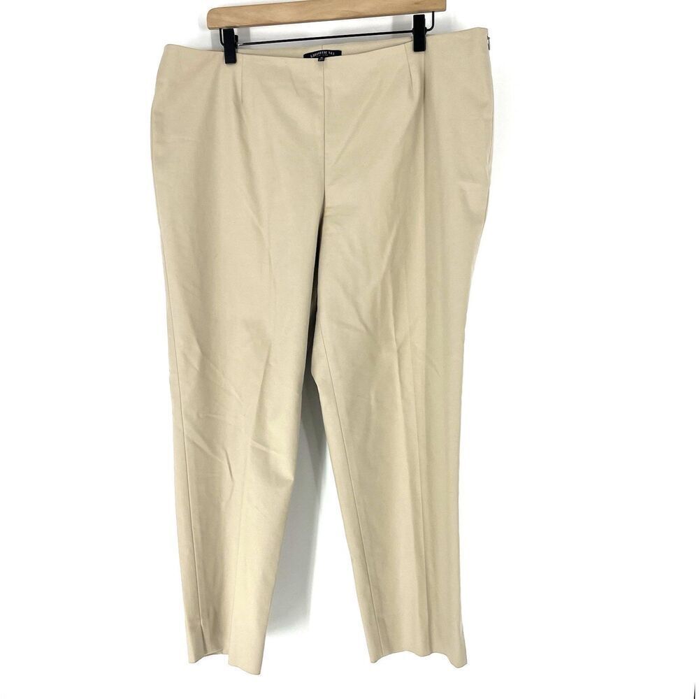 Lafayette 148 Dress Pants Size 16 Womens Khaki Bleecker Cropped Side Zip Preppy
